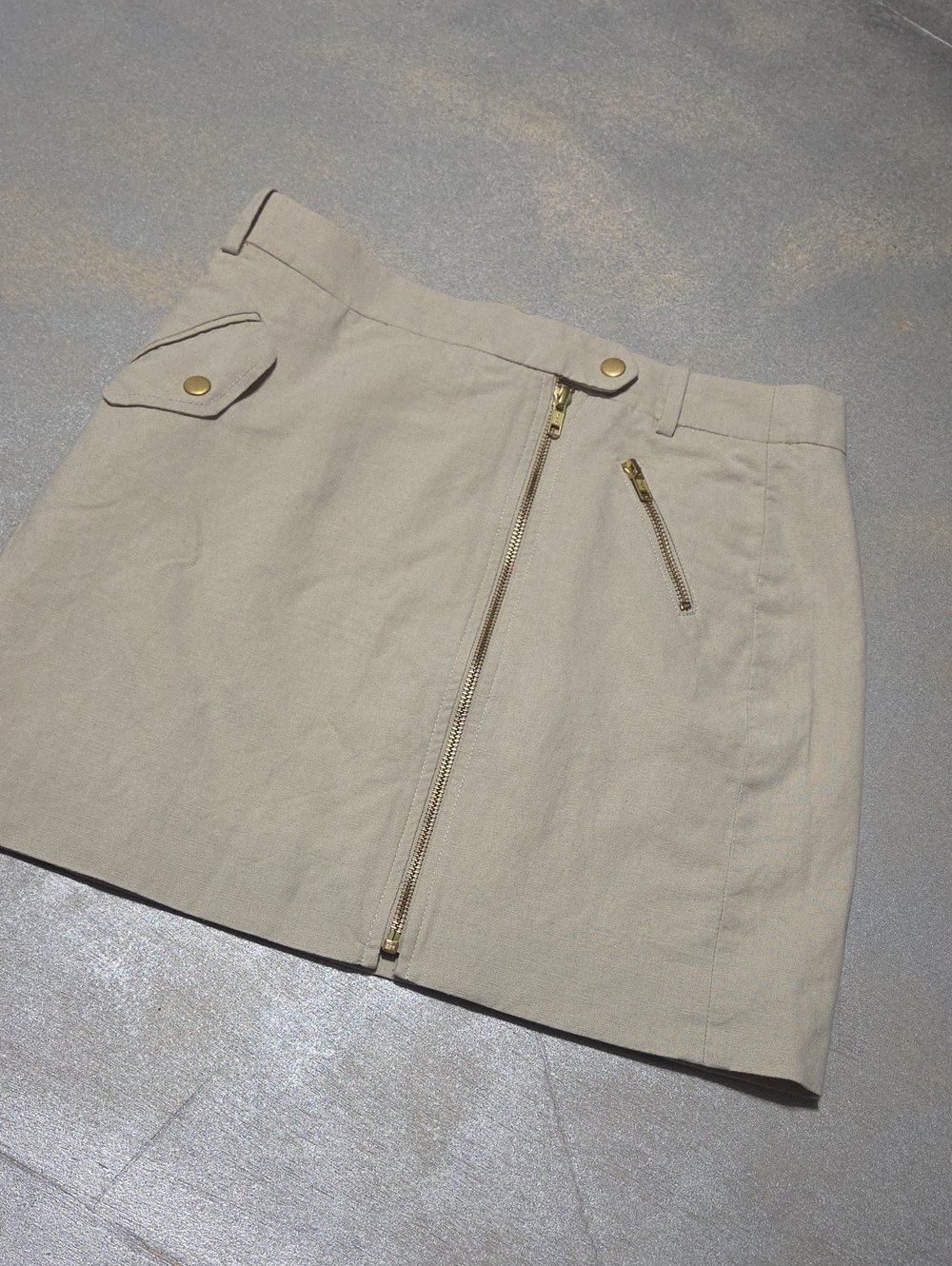 J. Crew Cream Mini Skirt with Gold Zippers Linen/ Cotton Blend